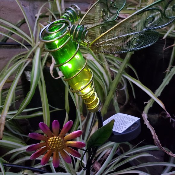 Glass Bottle, Metal Butterfly Solar LED Garden Stake, Yard Art - Picture 3 of 3